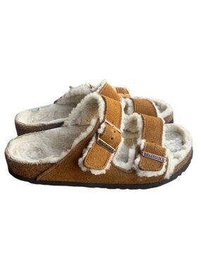 Birkenstock Shearling-Lined Suede Arizona Sandals Size 36 US 5 Camel Brown